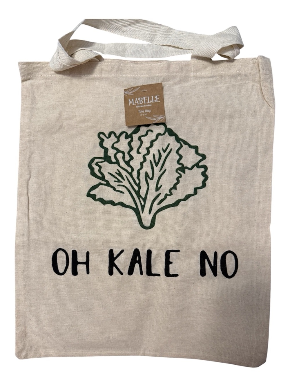 Natural Canvas Tote Bag - 'Oh Kale No' in Natural/Green